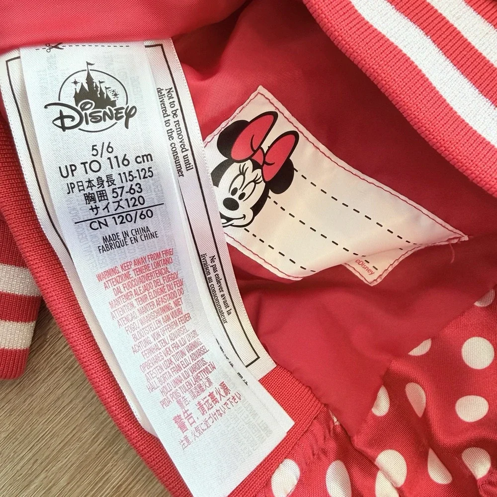 Disney Minnie Mouse Quilted Jacket Red White Polka Dots Girls sz 5/6 Disneyland